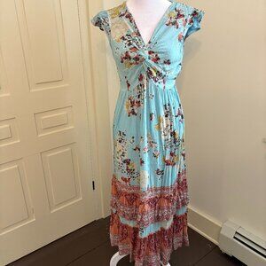 Blue and Apricot Tiered Maxi Dress by Angie